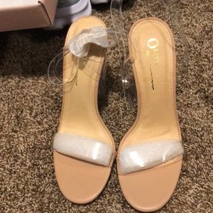 Olivia clear strappy heels with clear acrylic heel never worn. New In box